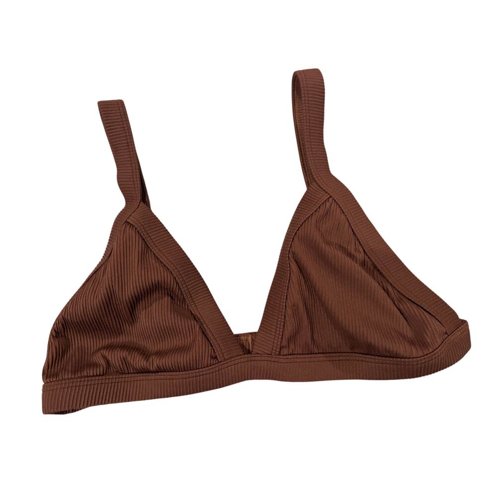 OneOne Kameron Brown Ribbed Triangle Bikini Top XL